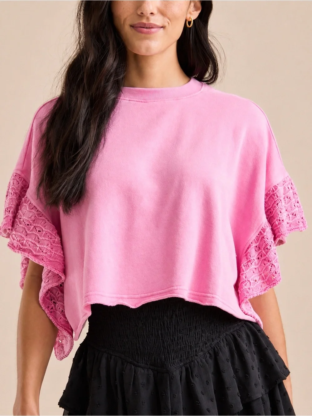Altar’d State Kaia crochet flutter sleeve top, small